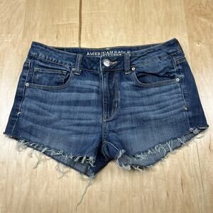 American Eagle Denim Shorts Women 8 Short Skinny Stretch Cutoff Frayed Hem